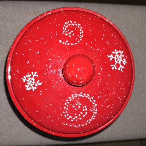A Crofton red holiday cookie jar. It's pre-owned. Cheerful and festive. - Picture 2 of 6